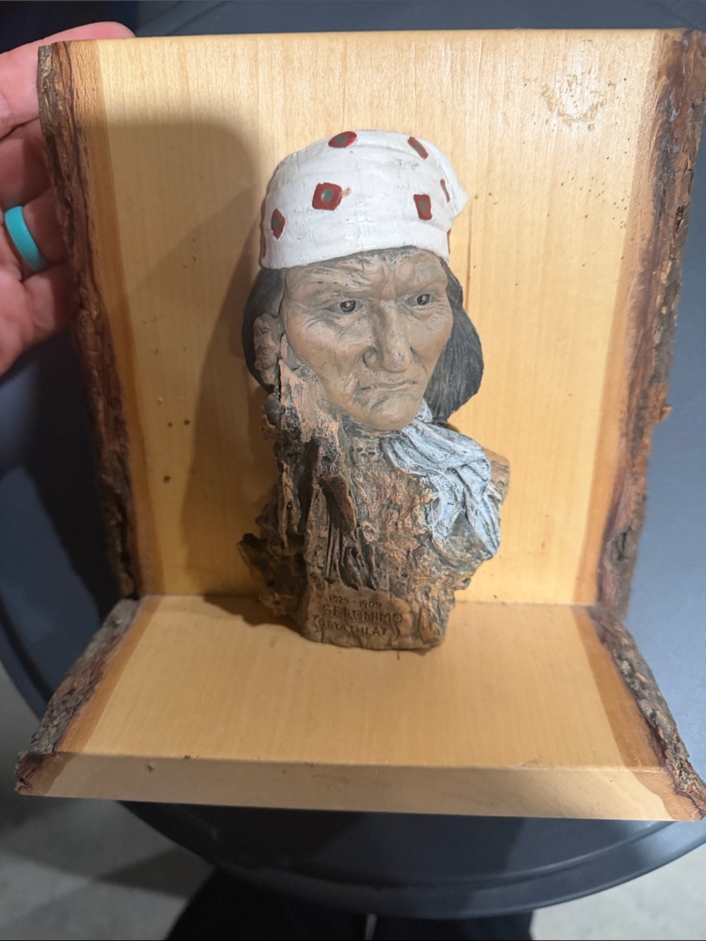 Hand-Carved Native Bust Wall Art - White & Brown